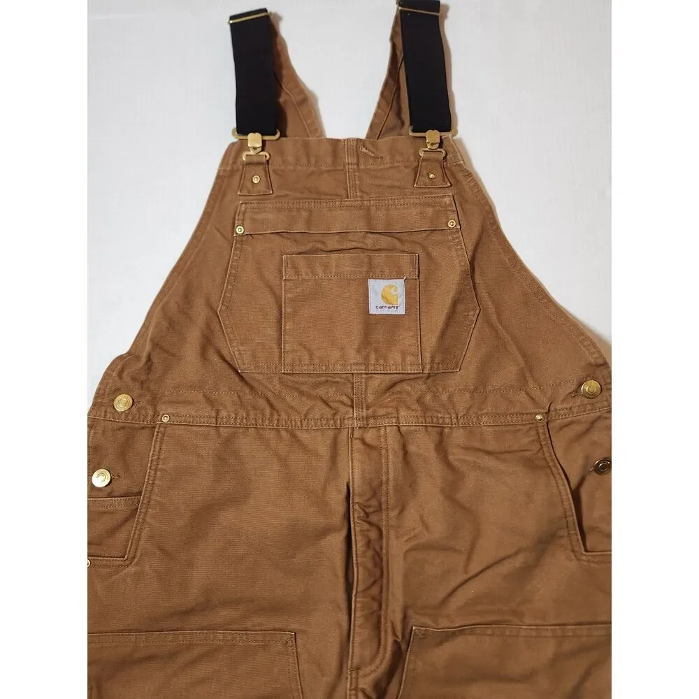 Carhartt Firm Duck Loose-Fit Insulated Bib Overalls Men’s Large Short Brown